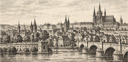 Illustrative historical city engraving