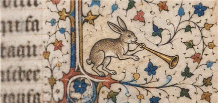 Illustrative medieval manuscript with a rabbit in its decorated margin