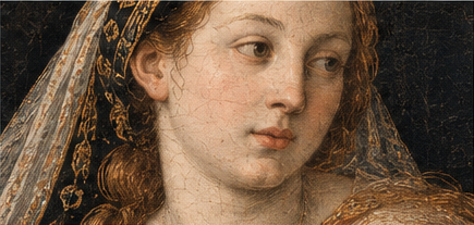 Detail of an illustrative historical painted portrait